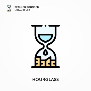 Kum saati yuvarlak çizgisel renkleri detaylı olarak açıklar. Modern vektör illüstrasyon kavramları. Düzenlemesi ve kişiselleştirmesi kolay.