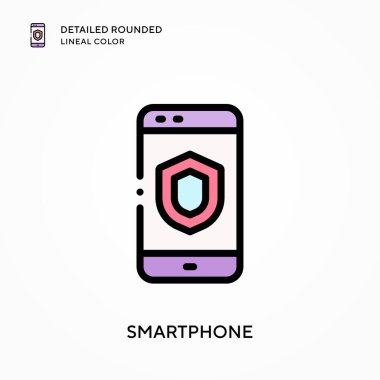 Akıllı telefon ayrıntılı yuvarlak çizgisel renk. Modern vektör illüstrasyon kavramları. Düzenlemesi ve kişiselleştirmesi kolay.