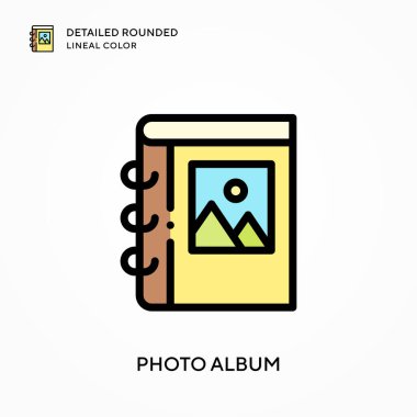 Fotoğraf albümü yuvarlak çizgi rengini detaylandırdı. Modern vektör illüstrasyon kavramları. Düzenlemesi ve kişiselleştirmesi kolay.