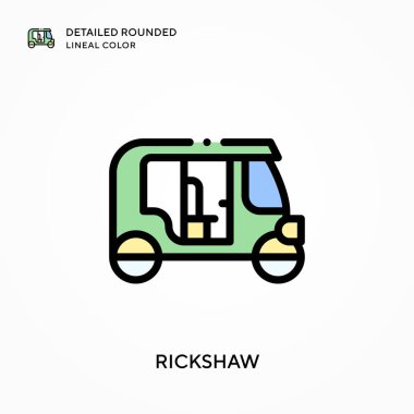 Rickshaw ayrıntılı yuvarlak çizgisel renk. Modern vektör illüstrasyon kavramları. Düzenlemesi ve kişiselleştirmesi kolay.