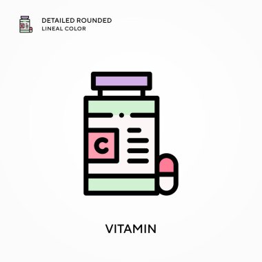 Vitamin detaylı yuvarlak çizgisel renk. Modern vektör illüstrasyon kavramları. Düzenlemesi ve kişiselleştirmesi kolay.