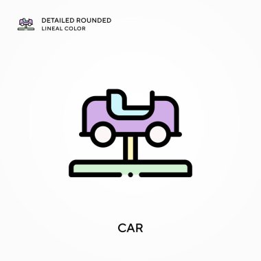Araba ayrıntılı yuvarlak çizgisel renk. Modern vektör illüstrasyon kavramları. Düzenlemesi ve kişiselleştirmesi kolay.