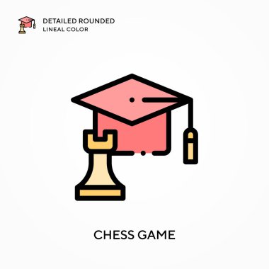 Satranç oyunu yuvarlak çizgi rengini detaylandırdı. Modern vektör illüstrasyon kavramları. Düzenlemesi ve kişiselleştirmesi kolay.