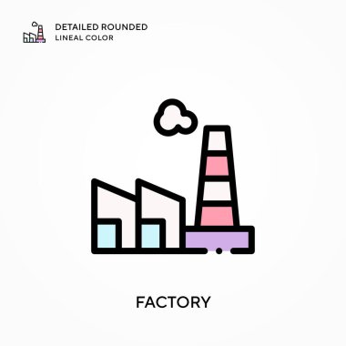 Fabrika detaylı yuvarlak çizgisel renk. Modern vektör illüstrasyon kavramları. Düzenlemesi ve kişiselleştirmesi kolay.