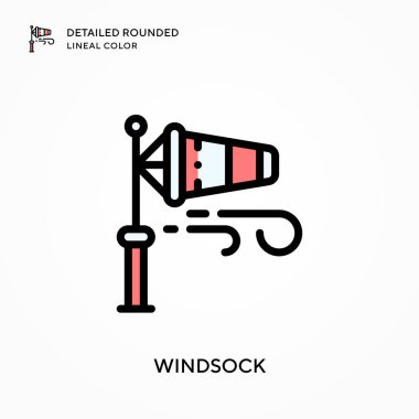 Windsock ayrıntılı yuvarlak çizgisel renk. Modern vektör illüstrasyon kavramları. Düzenlemesi ve kişiselleştirmesi kolay.