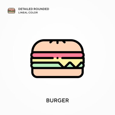 Hamburger ayrıntılı yuvarlak çizgisel renk. Modern vektör illüstrasyon kavramları. Düzenlemesi ve kişiselleştirmesi kolay.