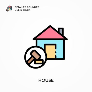 Evin ayrıntılı yuvarlak çizgisel rengi. Modern vektör illüstrasyon kavramları. Düzenlemesi ve kişiselleştirmesi kolay.