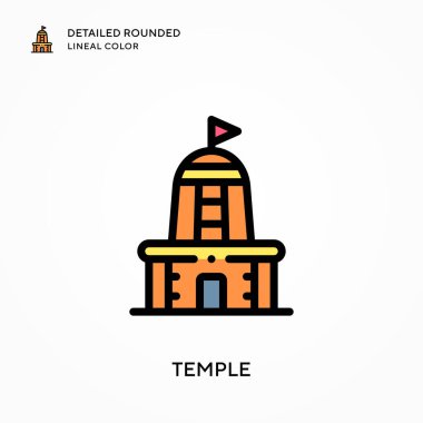 Tapınağın ayrıntılı yuvarlak çizgisel rengi. Modern vektör illüstrasyon kavramları. Düzenlemesi ve kişiselleştirmesi kolay.