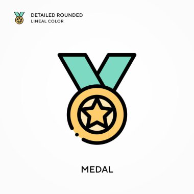 Madalya detaylı yuvarlak çizgisel renk. Modern vektör illüstrasyon kavramları. Düzenlemesi ve kişiselleştirmesi kolay.