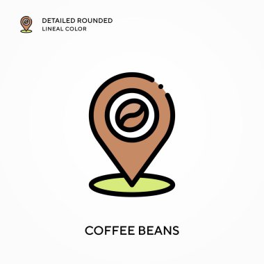 Kahve çekirdekleri yuvarlak çizgisel renkleri detaylandırır. Modern vektör illüstrasyon kavramları. Düzenlemesi ve kişiselleştirmesi kolay.