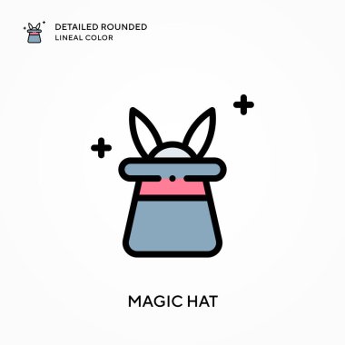 Sihirli şapka yuvarlak çizgi rengini detaylandırdı. Modern vektör illüstrasyon kavramları. Düzenlemesi ve kişiselleştirmesi kolay.