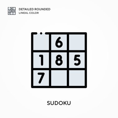 Sudoku yuvarlak çizgisel renkleri detaylandırdı. Modern vektör illüstrasyon kavramları. Düzenlemesi ve kişiselleştirmesi kolay.