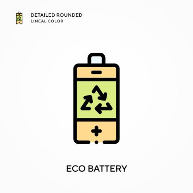 Eko batarya ayrıntılı yuvarlak çizgisel renk. Modern vektör illüstrasyon kavramları. Düzenlemesi ve kişiselleştirmesi kolay.