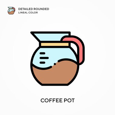 Kahve demliği yuvarlak çizgisel renkte detaylı. Modern vektör illüstrasyon kavramları. Düzenlemesi ve kişiselleştirmesi kolay.