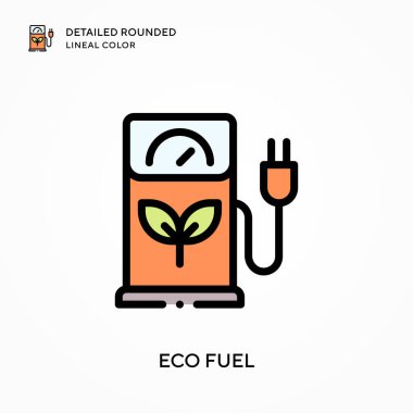 Eko yakıtı yuvarlak çizgisel renkte detaylı. Modern vektör illüstrasyon kavramları. Düzenlemesi ve kişiselleştirmesi kolay.