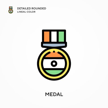 Madalya detaylı yuvarlak çizgisel renk. Modern vektör illüstrasyon kavramları. Düzenlemesi ve kişiselleştirmesi kolay.