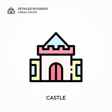 Castle ayrıntılı yuvarlak çizgisel renk. Modern vektör illüstrasyon kavramları. Düzenlemesi ve kişiselleştirmesi kolay.