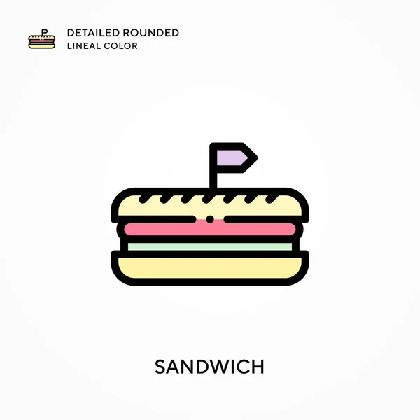 Sandwich Detallado Color Lineal Redondeado Conceptos Modernos Ilustración Vectorial Fácil — Archivo Imágenes Vectoriales