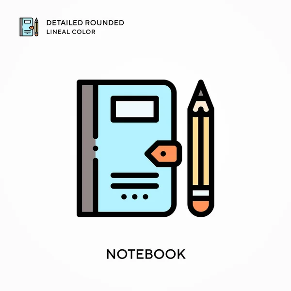 Cuaderno Detallado Color Lineal Redondeado Conceptos Modernos Ilustración Vectorial Fácil — Vector de stock