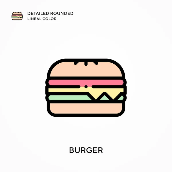 Burger Couleur Linéaire Arrondie Détaillée Concepts Modernes Illustration Vectorielle Facile — Image vectorielle