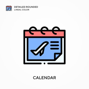 Takvim ayrıntılı yuvarlak çizgi rengi. Modern vektör illüstrasyon kavramları. Düzenlemesi ve kişiselleştirmesi kolay.