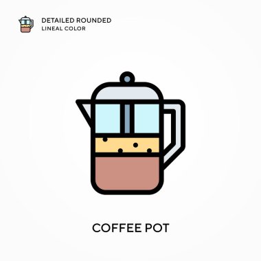 Kahve demliği yuvarlak çizgisel renkte detaylı. Modern vektör illüstrasyon kavramları. Düzenlemesi ve kişiselleştirmesi kolay.