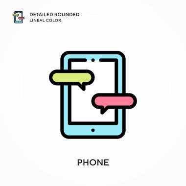 Telefon ayrıntılı yuvarlak çizgisel renk. Modern vektör illüstrasyon kavramları. Düzenlemesi ve kişiselleştirmesi kolay.