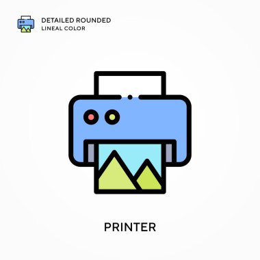 Yazıcı ayrıntılı yuvarlak çizgisel renk. Modern vektör illüstrasyon kavramları. Düzenlemesi ve kişiselleştirmesi kolay.