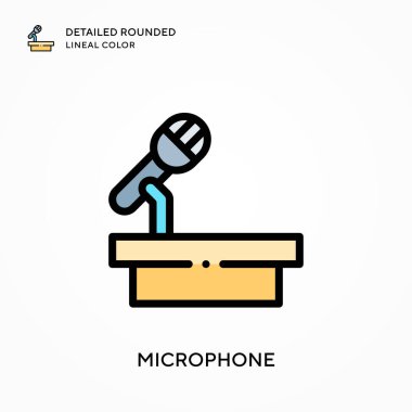 Mikrofon ayrıntılı yuvarlak doğrusal renk. Modern vektör illüstrasyon kavramları. Düzenlemesi ve kişiselleştirmesi kolay.