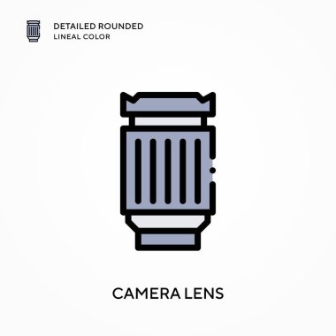 Kamera merceği yuvarlak çizgi rengini detaylandırdı. Modern vektör illüstrasyon kavramları. Düzenlemesi ve kişiselleştirmesi kolay.
