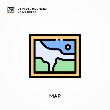 Haritanın ayrıntılı yuvarlak çizgisel rengi. Modern vektör illüstrasyon kavramları. Düzenlemesi ve kişiselleştirmesi kolay.