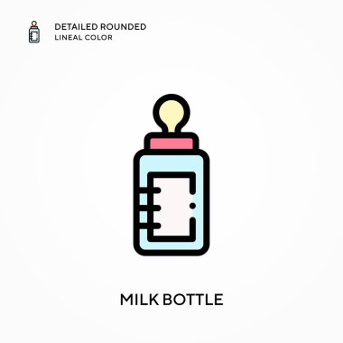 Süt şişesi yuvarlak yuvarlak çizgisel renkte. Modern vektör illüstrasyon kavramları. Düzenlemesi ve kişiselleştirmesi kolay.