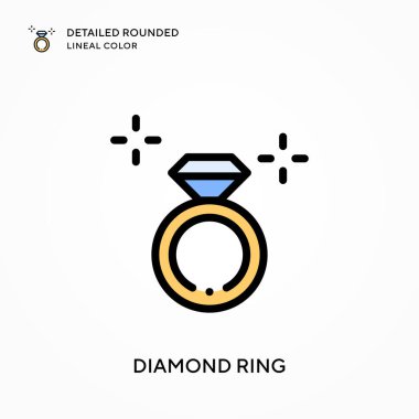 Elmas yüzük yuvarlak çizgi rengini detaylandırdı. Modern vektör illüstrasyon kavramları. Düzenlemesi ve kişiselleştirmesi kolay.