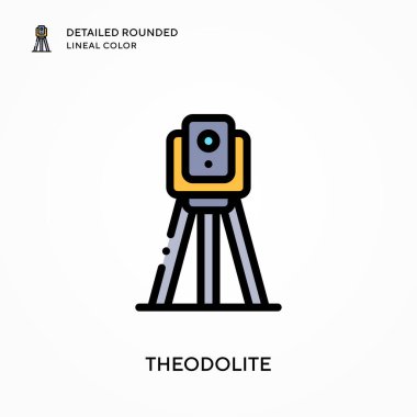 Theodolite ayrıntılı yuvarlak çizgisel renk. Modern vektör illüstrasyon kavramları. Düzenlemesi ve kişiselleştirmesi kolay.