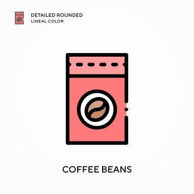 Kahve çekirdekleri yuvarlak çizgisel renkleri detaylandırır. Modern vektör illüstrasyon kavramları. Düzenlemesi ve kişiselleştirmesi kolay.