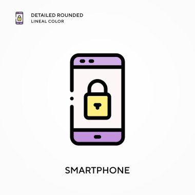 Akıllı telefon ayrıntılı yuvarlak çizgisel renk. Modern vektör illüstrasyon kavramları. Düzenlemesi ve kişiselleştirmesi kolay.