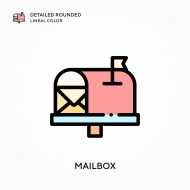 Posta kutusu yuvarlak çizgi rengini detaylandırdı. Modern vektör illüstrasyon kavramları. Düzenlemesi ve kişiselleştirmesi kolay.