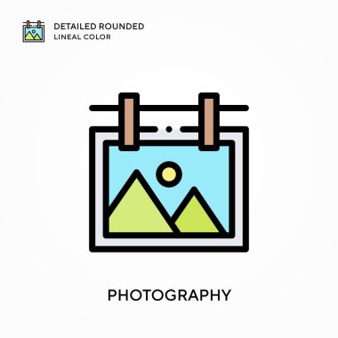 Fotoğrafçılık ayrıntılı yuvarlak doğrusal renk. Modern vektör illüstrasyon kavramları. Düzenlemesi ve kişiselleştirmesi kolay.