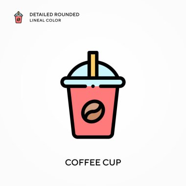 Kahve fincanı yuvarlak çizgi rengini detaylandırdı. Modern vektör illüstrasyon kavramları. Düzenlemesi ve kişiselleştirmesi kolay.