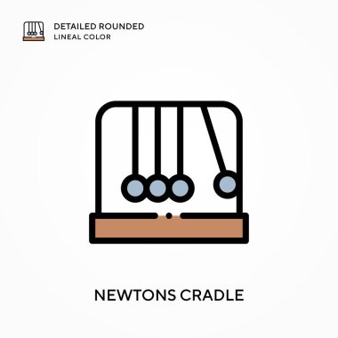 Newton beşiğinin ayrıntılı yuvarlak çizgisel rengi. Modern vektör illüstrasyon kavramları. Düzenlemesi ve kişiselleştirmesi kolay.