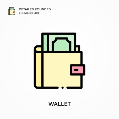 Cüzdan detaylı yuvarlak çizgisel renk. Modern vektör illüstrasyon kavramları. Düzenlemesi ve kişiselleştirmesi kolay.