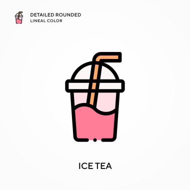 Ice Tea ayrıntılı yuvarlak çizgisel renk. Modern vektör illüstrasyon kavramları. Düzenlemesi ve kişiselleştirmesi kolay.