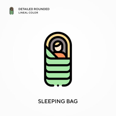 Uyku tulumu yuvarlak çizgi rengini detaylandırmış. Modern vektör illüstrasyon kavramları. Düzenlemesi ve kişiselleştirmesi kolay.