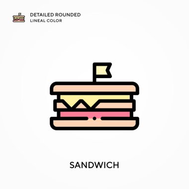 Sandviç ayrıntılı yuvarlak çizgisel renk. Modern vektör illüstrasyon kavramları. Düzenlemesi ve kişiselleştirmesi kolay.
