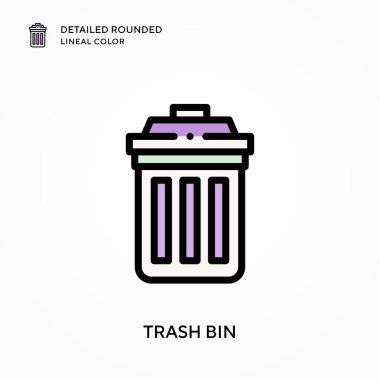 Çöp tenekesi ayrıntılı yuvarlak çizgisel renk. Modern vektör illüstrasyon kavramları. Düzenlemesi ve kişiselleştirmesi kolay.