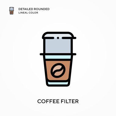 Kahve filtresi ayrıntılı yuvarlak çizgisel renk. Modern vektör illüstrasyon kavramları. Düzenlemesi ve kişiselleştirmesi kolay.