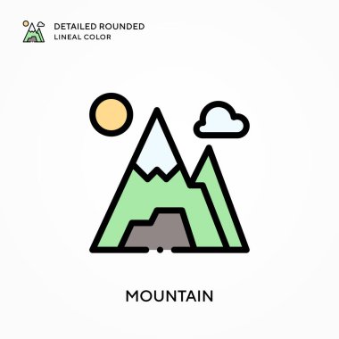 Dağ detaylı yuvarlak çizgisel renk. Modern vektör illüstrasyon kavramları. Düzenlemesi ve kişiselleştirmesi kolay.