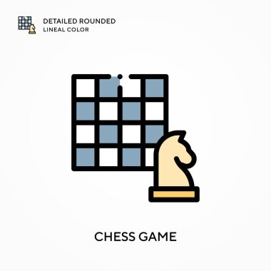 Satranç oyunu yuvarlak çizgi rengini detaylandırdı. Modern vektör illüstrasyon kavramları. Düzenlemesi ve kişiselleştirmesi kolay.