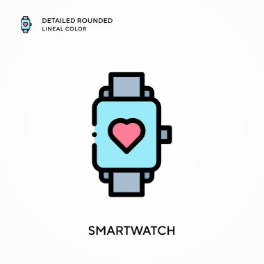 Smartwatch ayrıntılı yuvarlak çizgisel renk. Modern vektör illüstrasyon kavramları. Düzenlemesi ve kişiselleştirmesi kolay.