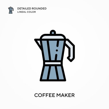Kahve makinesi yuvarlak çizgisel renkleri detaylandırdı. Modern vektör illüstrasyon kavramları. Düzenlemesi ve kişiselleştirmesi kolay.